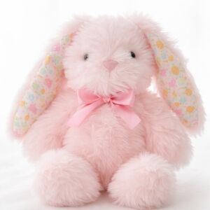 Easter Bunny Plush Pink Rabbit Stuffed Animal Floral Ears Spring Decor Gift Soft